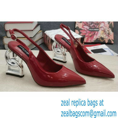 Dolce & Gabbana Heel 10.5cm Slingbacks Patent Red with DG Heel 2022 - Click Image to Close